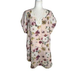 Vintage Val Mode Floral Lace Trim Nightgown Medium Pink Lingerie Short Sleeve